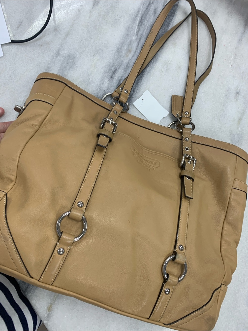 Coach Tan Leather Tote with Buckle and Ring Details